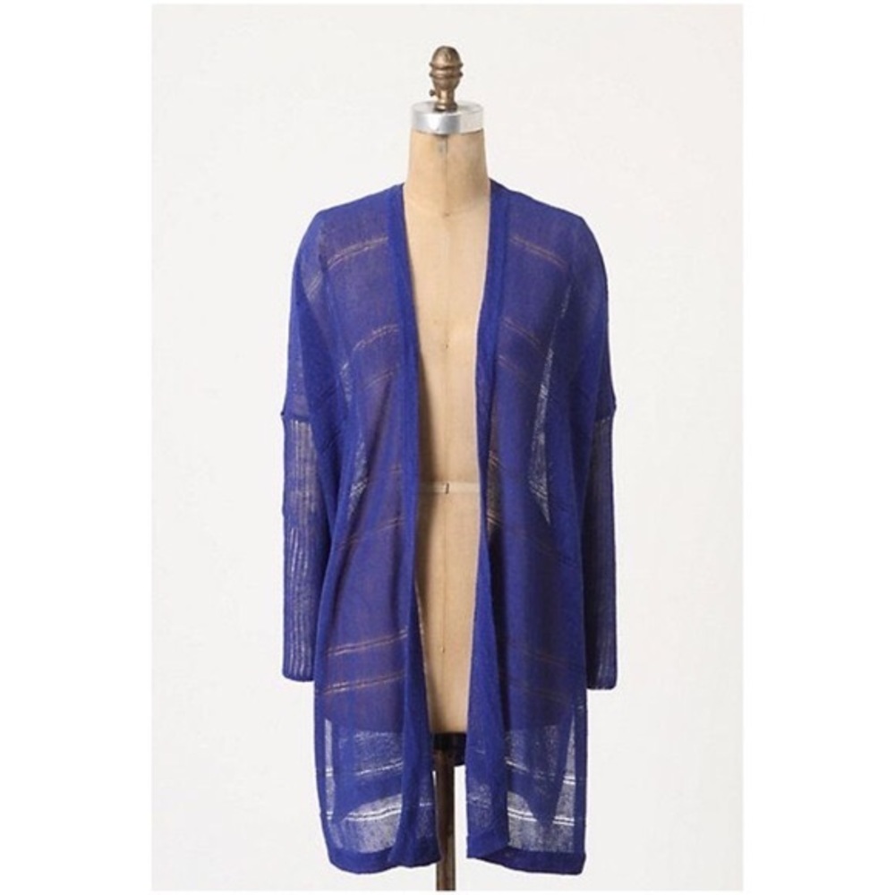 Anthro Sparrow Linen blue duster Cardigan sweater